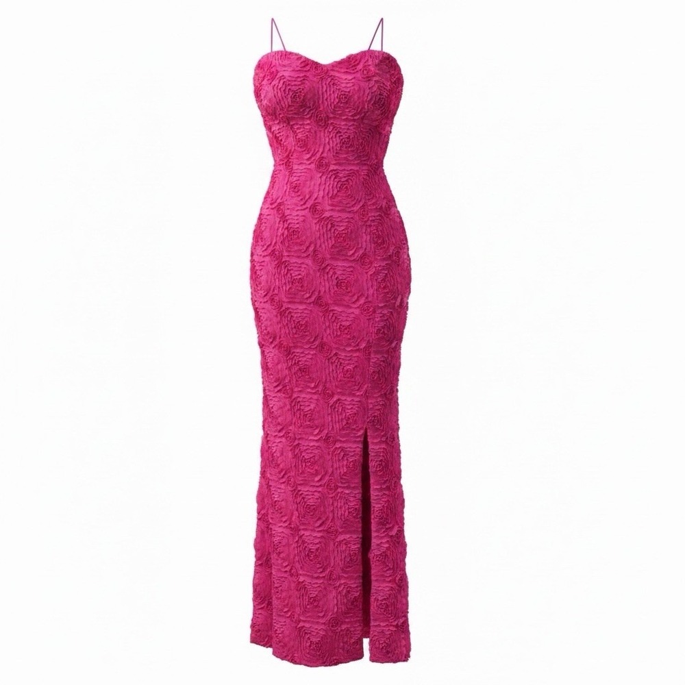 Monique Lhuillier Pink 3D Rosette Gown Silk Formal Dress Size 8